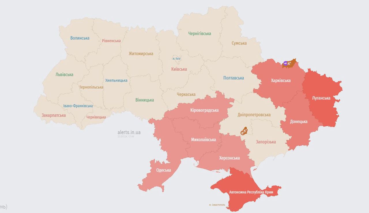 Aktualna mapa alertów przeciwlotniczych w Ukrainie