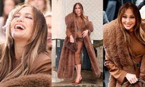 57-letnia Jennifer Lopez w czekoladowej stylizacji i woalce kradnie show na paryskim Fashion Weeku (ZDJĘCIA)