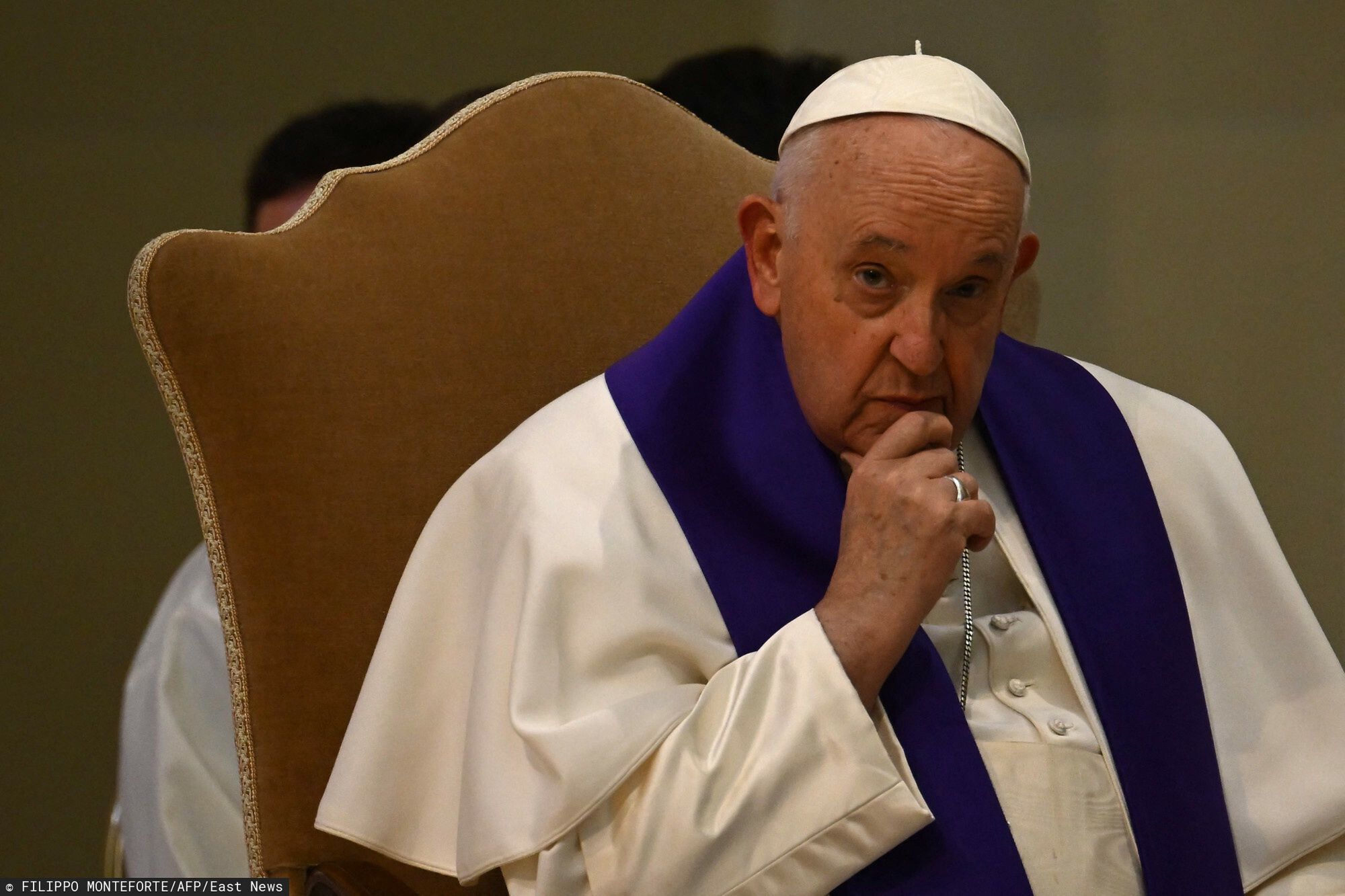 Temporary
Pope Francis looks on as he presides over the "24 Hours of the Lord" at the parish of Santa Maria delle Grazie al Trionfale, on March 17, 2023 in Rome. (Photo by Filippo MONTEFORTE / AFP)
FILIPPO MONTEFORTE