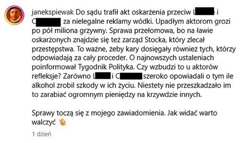 Jan Śpiewak cieszy się z aktu oskarżenia dla aktorów 
