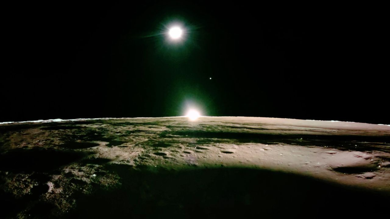 Sunset from the surface of the Moon. Venus is also visible in the photo.