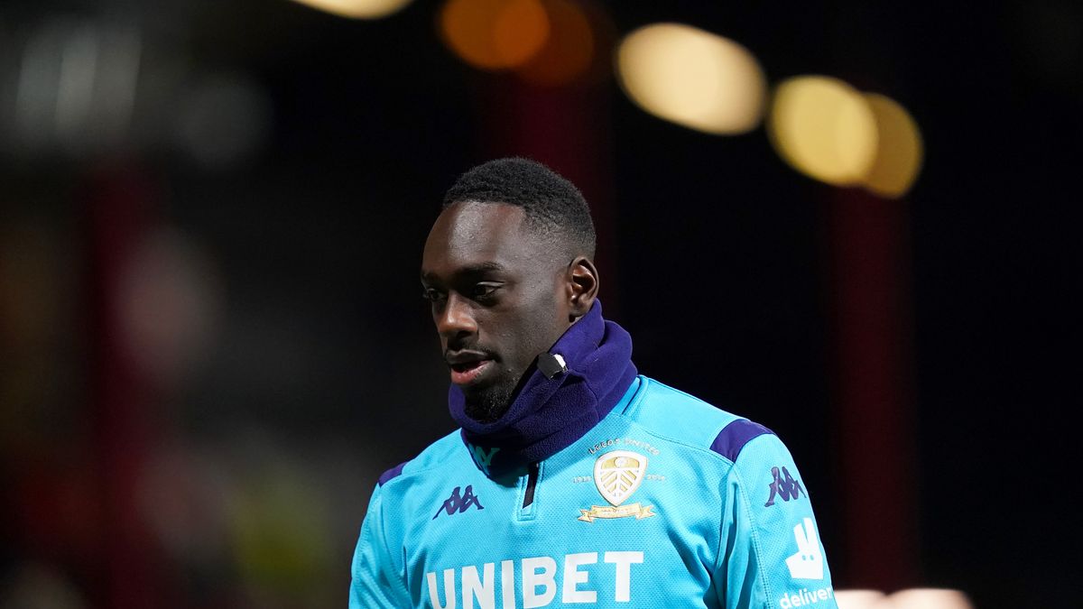 Leeds United's Jean-Kevin Augustin warms up ahead of the Sky Bet Championship match at Griffin Park, Brentford. (Photo by John Walton/PA Images via Getty Images)