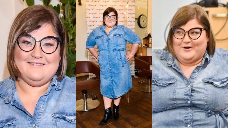 Dominika Gwit pozuje w dżinsowej sukience na charytatywnym evencie