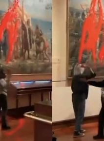 Aktywistki oblały farbą XIX-wieczny obraz. "Dość gloryfikowania ludobójstw"
