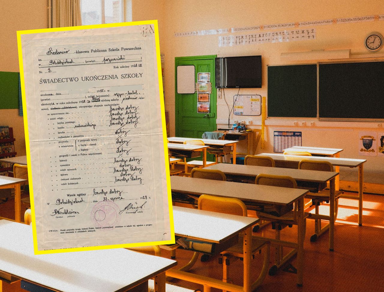 To świadectwo szkolne ma prawie 100 lat. Spójrzcie na przedmioty