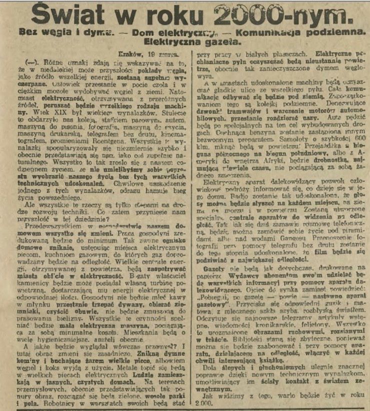 Wizja naszych czasów w 1926 r. 