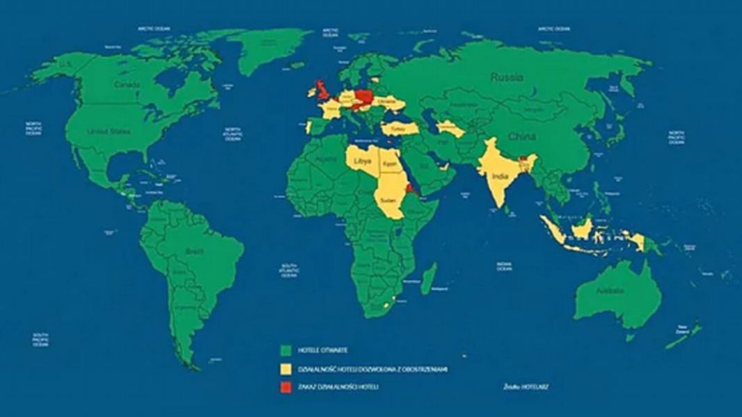 Portal e-hotelarz.pl informuje, że według analizy, wśród 171 największych państw na świecie, tylko 8 z nich zdecydowało się na ograniczenie działalności hoteli w związku z pandemią.