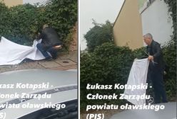 Radny PiS-u ściągnął baner kandydata KO. Akcja się nagrała. "Płot jest mój"