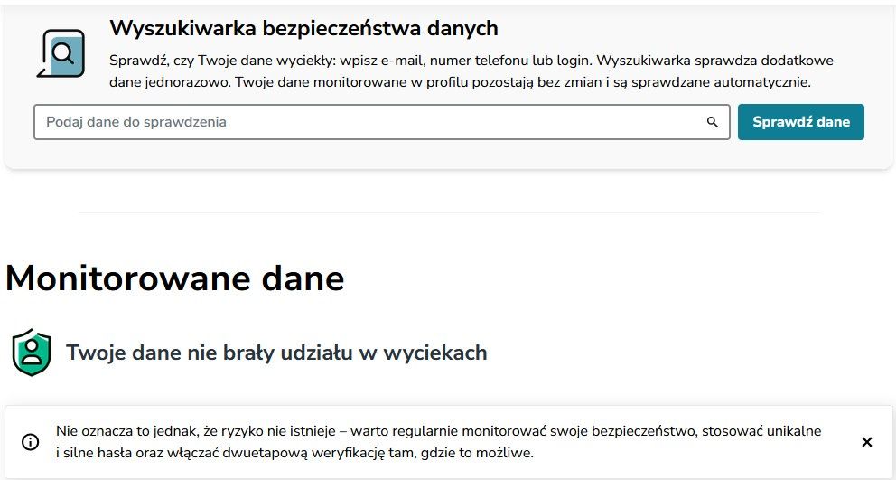 Weryikacja w serwisie bezpiecznedane.gov.pl