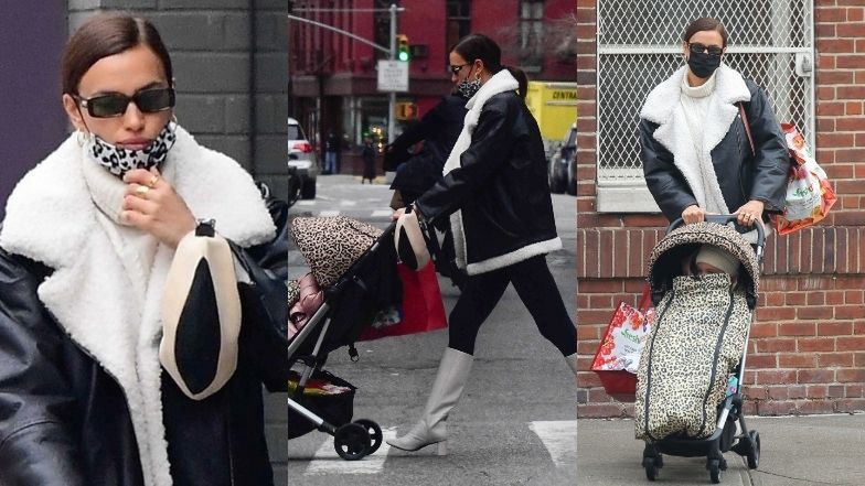 Irina Shayk w białych kozaczkach spaceruje z córką po Nowym Jorku