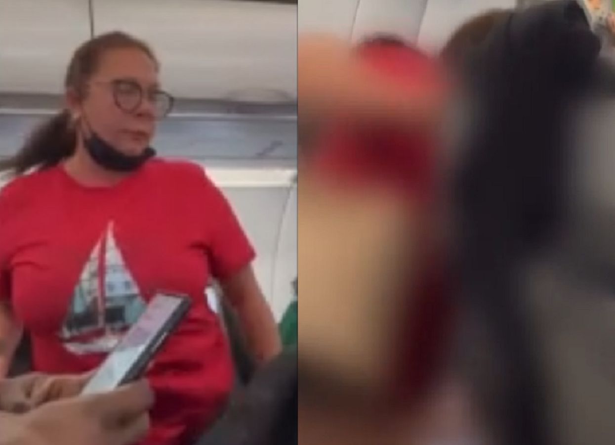 Kobieta zdjęła spodnie i kucnęła w przejściu samolotu.