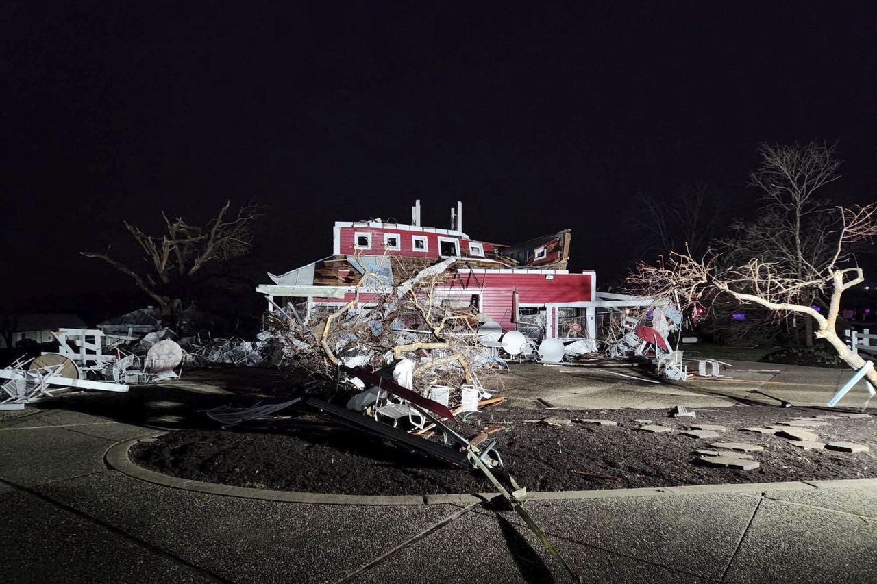 Destruction after the passage of tornadoes in Missouri, USA