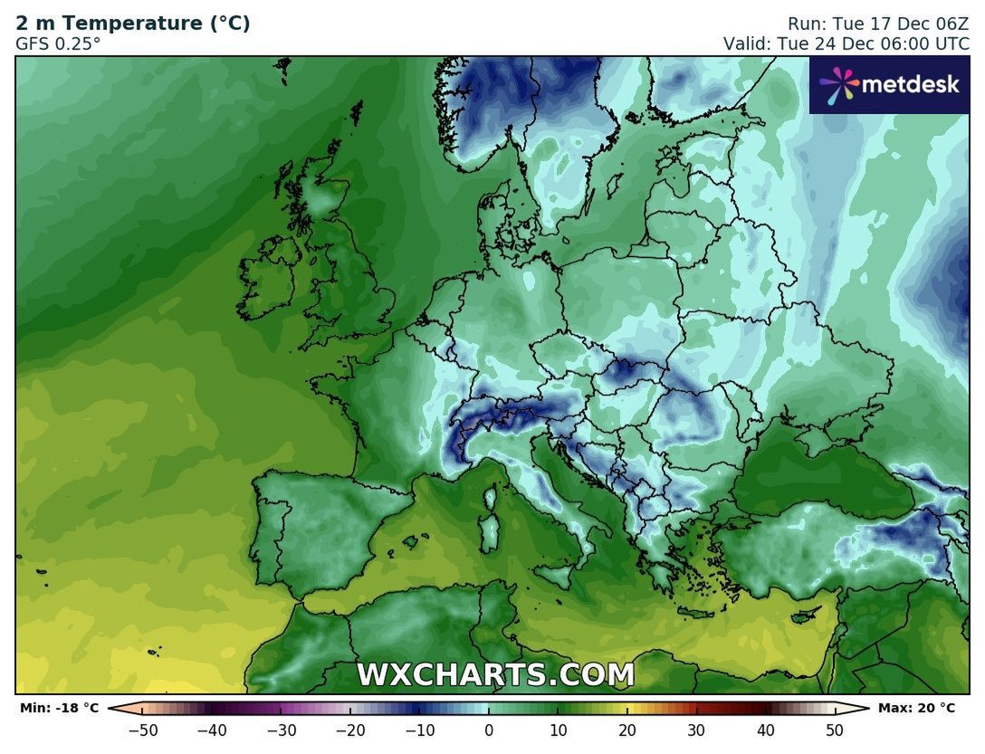 Temperatura prognozowana w Wigilię