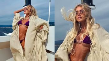 Julia Dybowska z fryzurą czesaną przez wiatr prezentuje ekstremalnie szczupłą sylwetkę na pokładzie luksusowego jachtu
