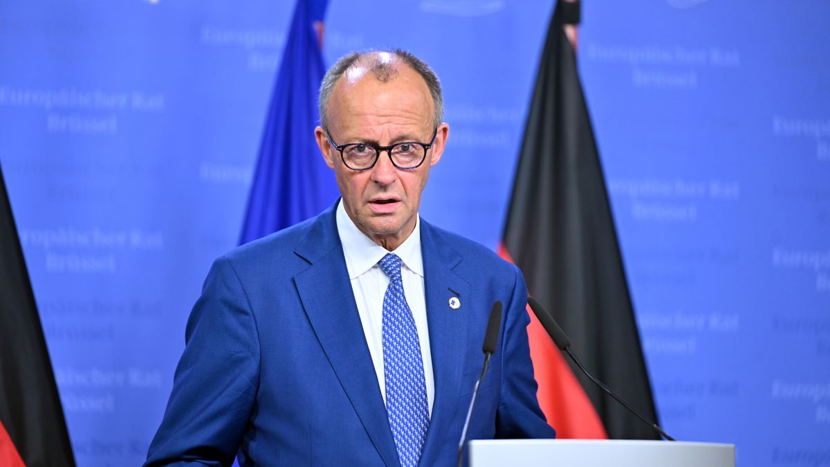 BRUSSELS, BELGIUM - JUNE 19: German Chancellor Friedrich Merz holds a press conference after the European Union Leaders Summit in Brussels, Belgium on June 19, 2026. (Photo by Dursun Aydemir/Anadolu via Getty Images)