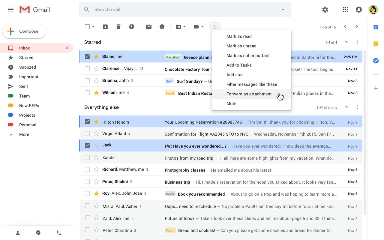 Gmail i przekazywanie wiadomości w formie załącznika, fot. Google.
