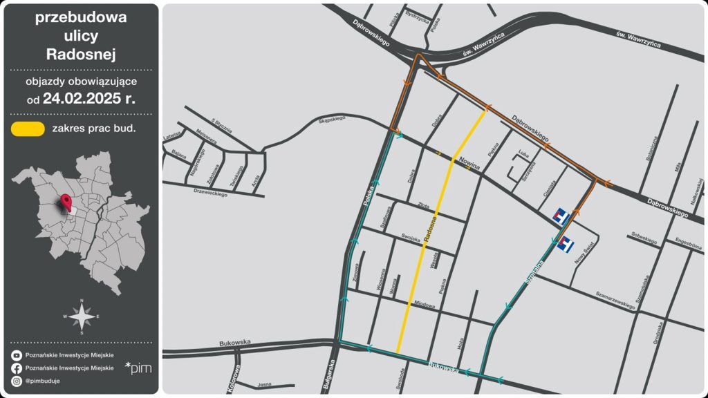 Poznań: Zmiany w organizacji ruchu na skrzyżowaniu Radosnej i Nowina. Rusza budowa kanalizacji deszczowej