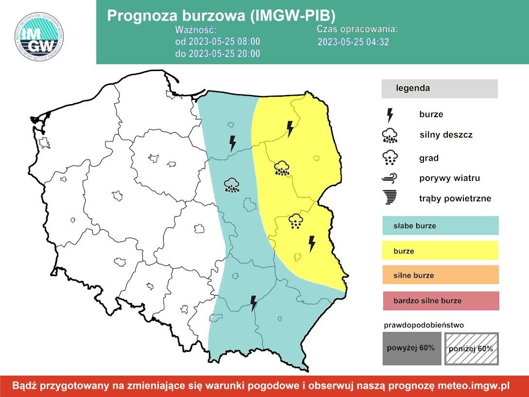 Prognoza burzowa IMGW na czwartek 25.05.2023