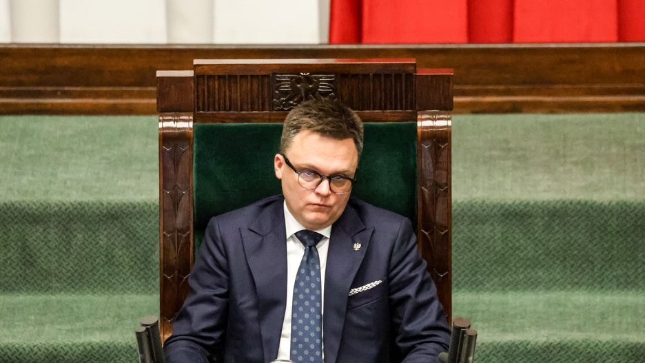 WARSAW, MAZOWIECKIE, POLAND - 2024/01/25: Szymon Holownia, the Speaker of Polish Parliament attends the 4th session of Polish Parliament that takes place amid chaos created by legal disagreement with the previous government. The current government took over power in Poland on December 13 2023. Taking over from the Law and Justice political party, which has been ruling for 8 years. Both sides now accuse each other of unconstitutional acts. (Photo by Dominika Zarzycka/SOPA Images/LightRocket via Getty Images)