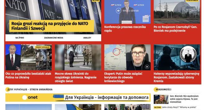 Onet z sekcją ukraińską na stronie głównej, w jej ramach - serwis z ogłoszeniami o pomocy