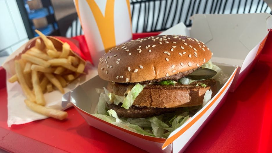 McDonald's Big Mac Meal
A tray with Big Mac, french fries and Coca-Cola is seen on a table in this illustration photo taken in McDonald's restaurant in Krakow, Poland on November 9, 2022. (Photo by Jakub Porzycki/NurPhoto via Getty Images)
NurPhoto
big, bigmac, box, coke, combo, donald, donald's, donalds, fast, fast-food, french, fries, mac, mc, mcdonald, mcdonald's, mcdonalds, set, illustration photo, nurphoto