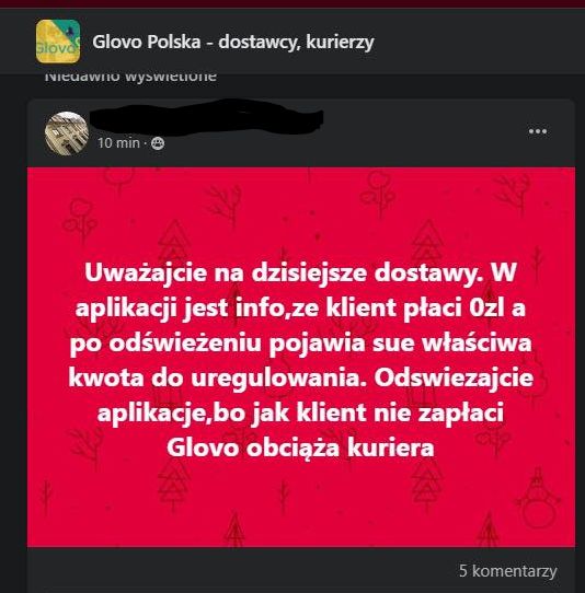 Glovo obciąża kurierów za błąd firmy?