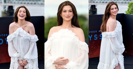 Ciężarna Anne Hathaway zachwyciła w Londynie. Wyeksponowała ciążowy brzuszek w białej mini (ZDJĘCIA)