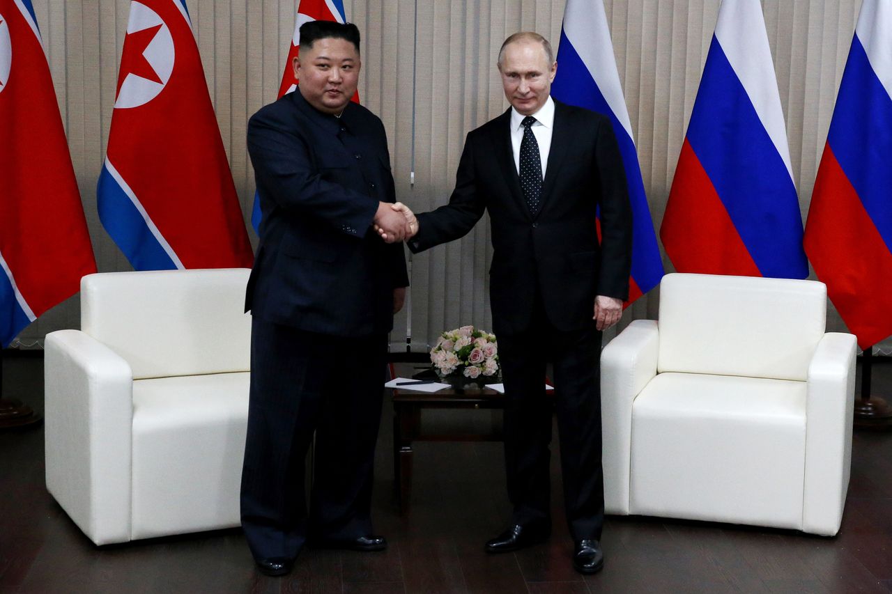  Przywódca Korei Północnej Kim Dzong Un i prezydent Rosji Władimir Putin