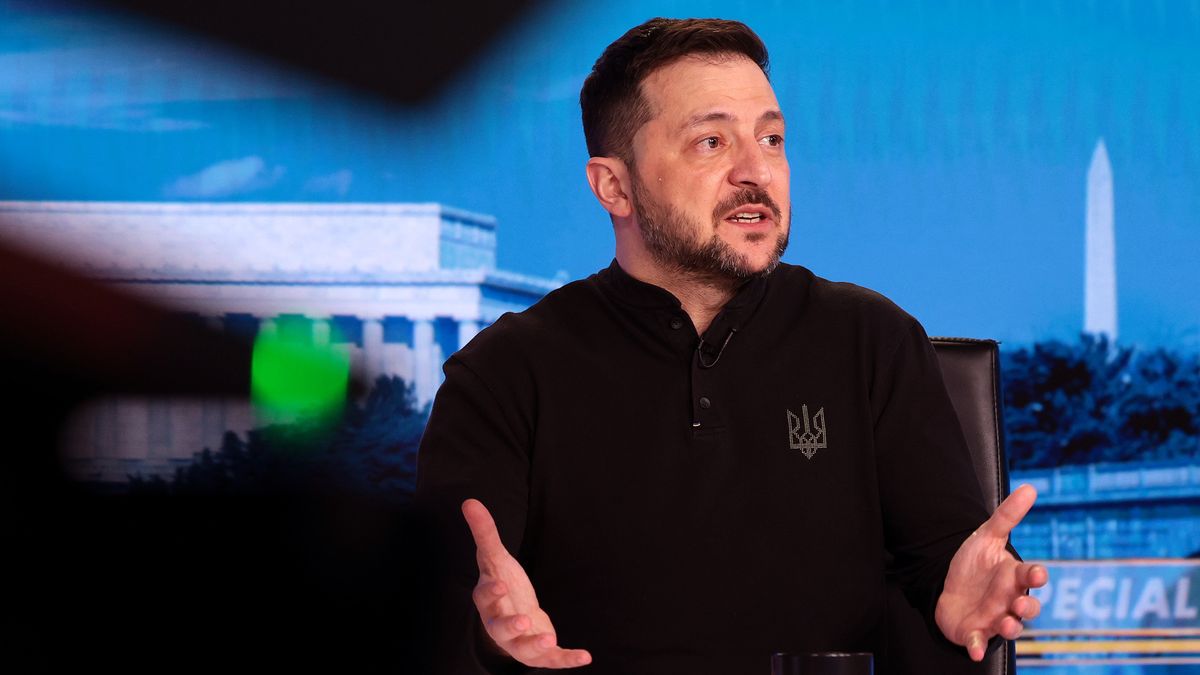 WASHINGTON, DC - FEBRUARY 28: Ukrainian President Volodymyr Zelensky speaks during an interview with Fox News Chief Political Anchor Bret Baier on Special Report With Bret Baier at the Fox News studios on February 28, 2025 in Washington, DC. Zelensky addressed his heated Oval Office meeting with President Donald Trump and Vice President JD Vance earlier today that cut short his planned White House visit and put a preliminary minerals agreement and U.S. security support for Ukraine into question. (Photo by Win McNamee/Getty Images)