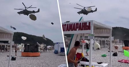 Popłoch na plaży. Rosyjski helikopter przeleciał tuż nad głowami