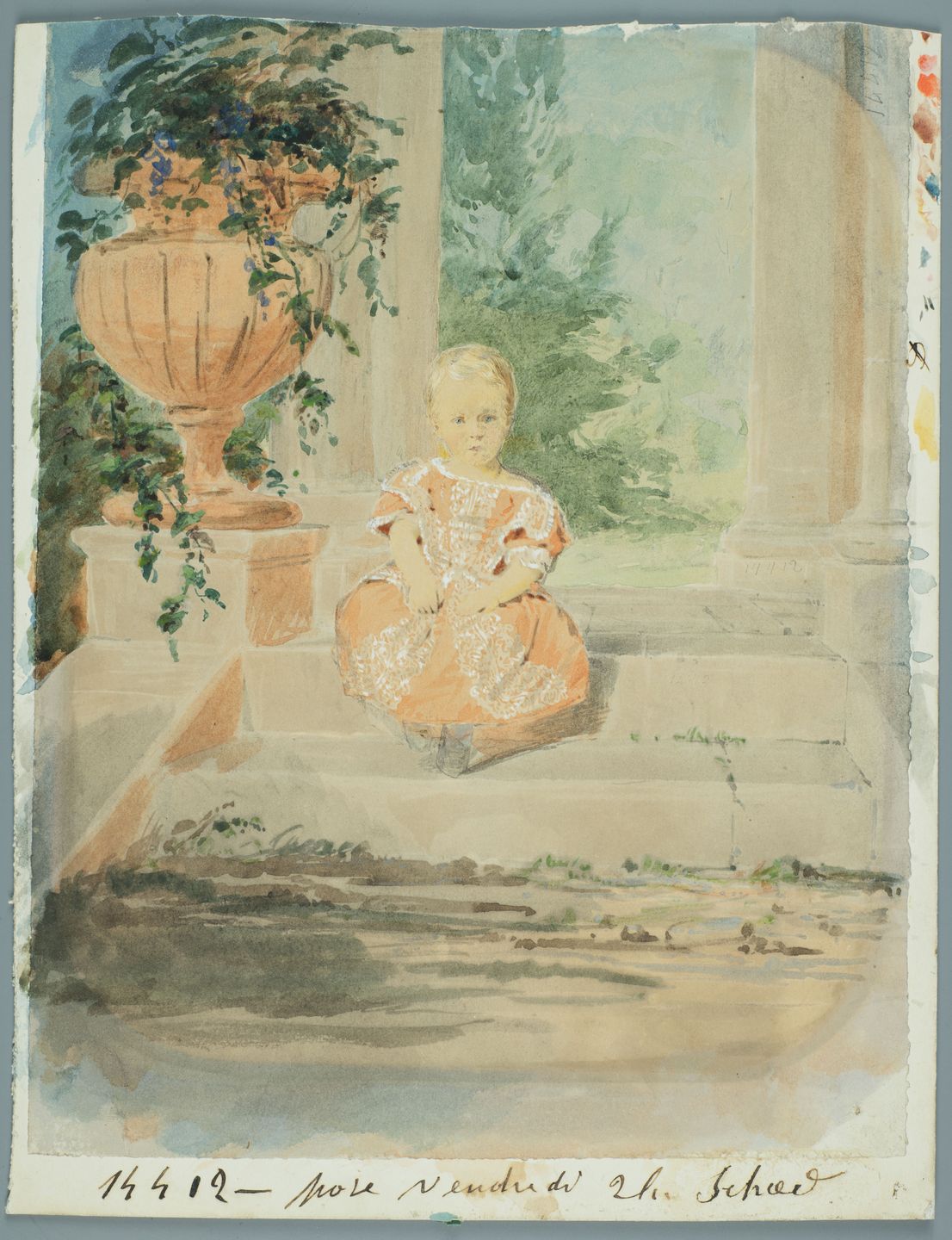 Władysław Zamoyski w wieku dziecięcym (ok. 1855 r.) - akwarela namalowana  przez Jadwigę Zamoyską; zbiory PAN Biblioteka Kórnicka, Public domain, źródło: Platforma Cyfrowa PAN Biblioteki Kórnickiej 