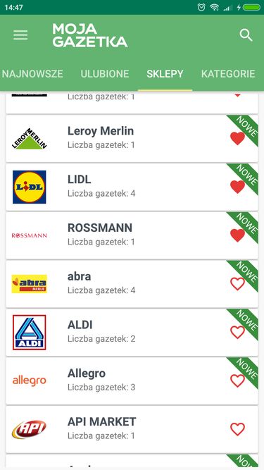 lista sklepów (serduszkiem oznaczyłam ulubione)