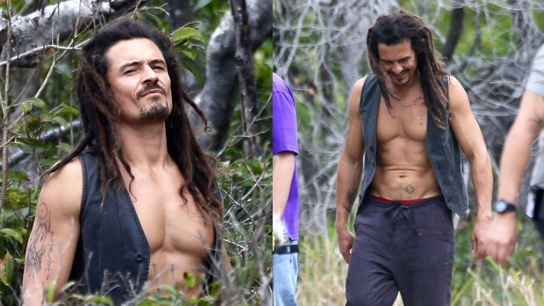 Wydziarany Orlando Bloom z BURZĄ DREDÓW na głowie pręży klatę na planie filmowym w Australii (ZDJĘCIA)