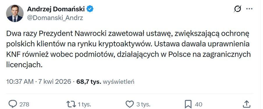 Minister finansów zabrał głos ws. problemów Zondacrypto