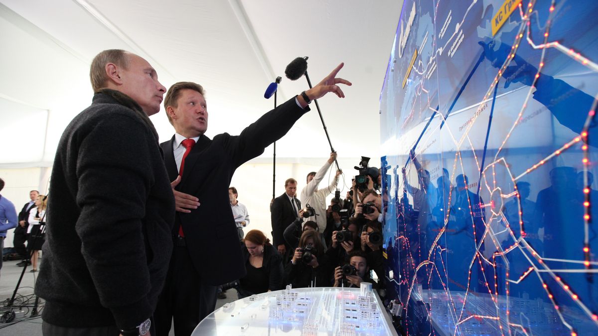 Russian Prime Minister Vladimir Putin Attends Launch Of Nord Stream Gas Pipeline At Vyborg
VYBORG - SEPTEMBER 06:  Russian Prime Minister Vladimir Putin (L) listens to Gazprom CEO Alexey Miller while attending a launching ceremony of the Nord Stream gas pipeline, 170 km west of St Petersburg and close to the border with Finland on September 6, 2011 in Vyborg, Russia. The Nord Stream pipeline will carry natural gas from Vyborg in Russia to Greifswald in Germany via the bed of the Baltic Sea, thereby bypassing Ukraine and the need for transportation through central Europe.  (Photo by Sasha Mordovets/Getty Images)
Sasha Mordovets
Energy, Gas, Nord Stream, Pipeline