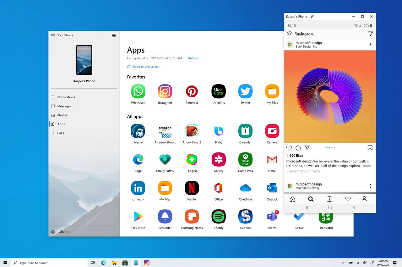 Aplikacje z Androida będzie można wygodnie wyświetlać na pulpicie Windows 10, fot. Microsoft.