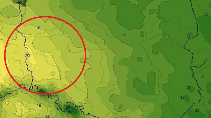 Mapa z prognozą dla Polski. Wkrótce nawet 20 st. C w zachodniej części kraju