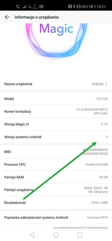 Android, wersja systemu w ustawieniach