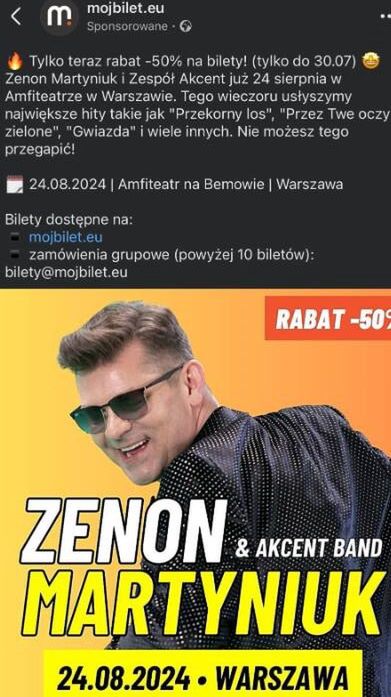 Promocja na bilety na koncert Zenka Martyniuka