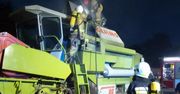 Śladków Mały: Pożar kombajnu na DK73. Kierowca trafił do szpitala