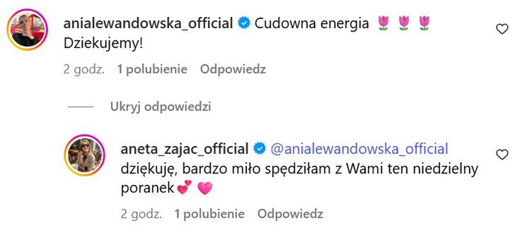 Komentarz Anny Lewandowskiej i Anety Zając na Instagramie