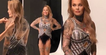 Wytatuowana Monika Miller w kusej sukience pozuje w sesji do "Tańca z Gwiazdami"
