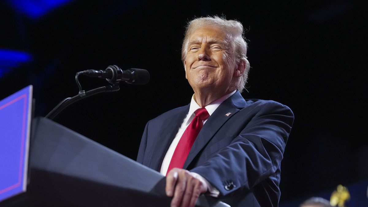 WEST PALM BEACH, FL - NOVEMBER 6: Republican presidential candidate Donald Trump addresses the crowd after being declared the winner during an election night party at the Palm Beach County Convention Center in West Palm Beach, Florida on November 6, 2024. (Photo by Jabin Botsford/The Washington Post via Getty Images)