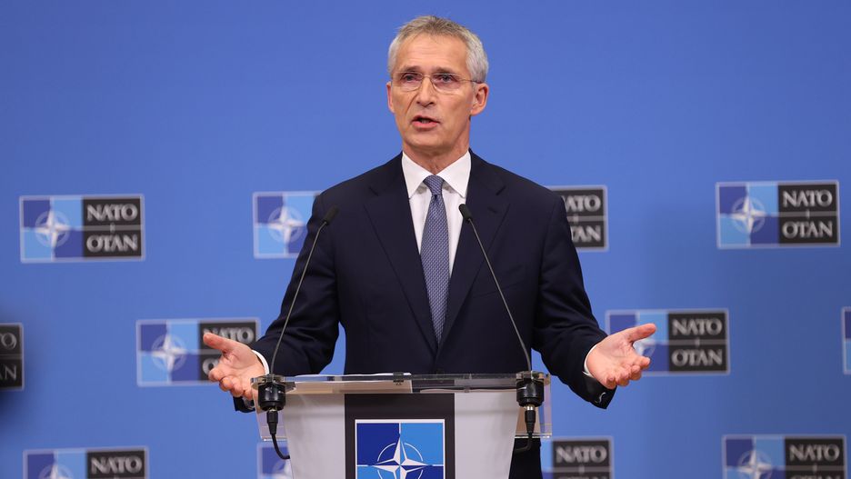 BRUSSELS, BELGIUM - OCTOBER 20: The NATO Secretary General Jens Stoltenberg gives press conference on the eve of NATO Defence Ministers Meeting at the NATO Headquarters in Brussels, Belgium on October 20, 2021. (Photo by Dursun Aydemir/Anadolu Agency via Getty Images)