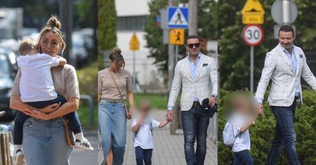 Dumni rodzice Małgorzata Rozenek i Radosław Majdan odbierają Henryka po pierwszym dniu w przedszkolu (ZDJĘCIA)