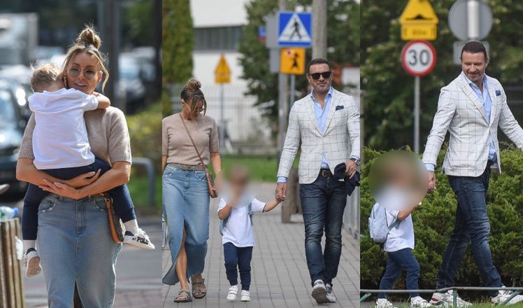 Dumni rodzice Małgorzata Rozenek i Radosław Majdan odbierają Henryka po pierwszym dniu w przedszkolu (ZDJĘCIA)