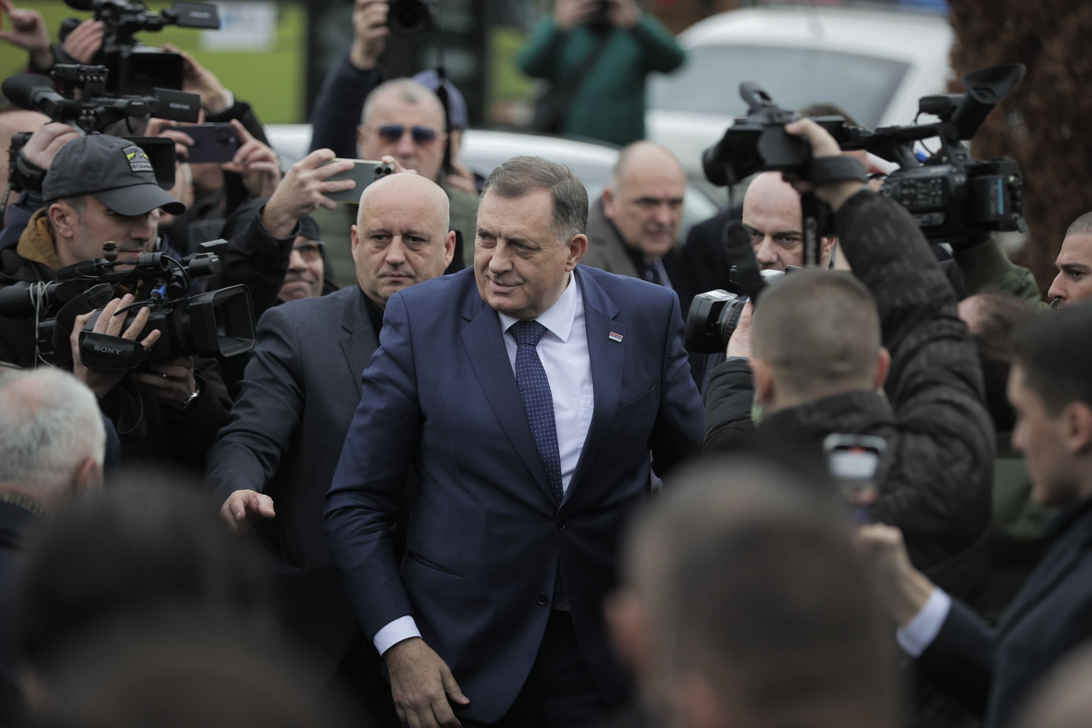SARAJEVO, BOSNIA AND HERZEGOVINA - JANUARY 17: Bosnian Serb leader Milorad Dodik leaves the Court of Bosnia and Herzegovina for the ongoing legal proceedings against him not respecting the decisions of the Office of the High Representative of Bosnia and Herzegovina (OHR), as hearing did not take place again after the defense lawyers demanded a change of judge in Sarajevo, Bosnia and Herzegovina on January 17, 2024. (Photo by Samir Jordamovic/Anadolu via Getty Images)