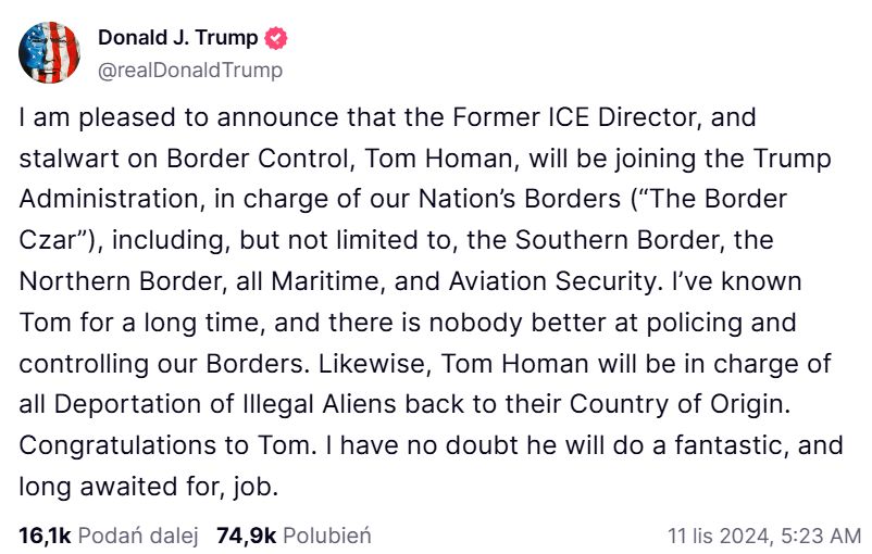 Trump's Declaration on the US "Border Czar"