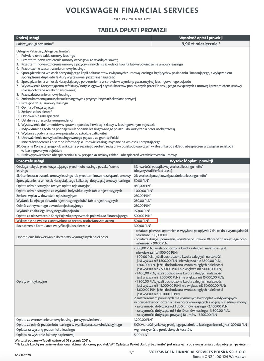 Tabela Opłat i Prowizji