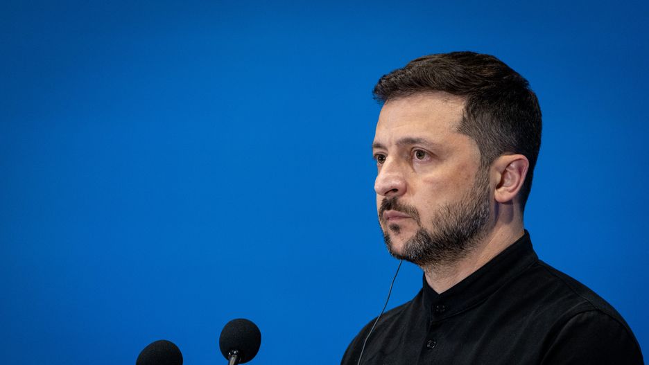 ROME, ITALY - 2025/07/10: Ukrainian President Volodymyr Zelensky addresses a press conference at Ukraine Recovery Conference 2025 (URC2025) at the Roma Convention Centre "La Nuvola". (Photo by Stefano Costantino/SOPA Images/LightRocket via Getty Images)